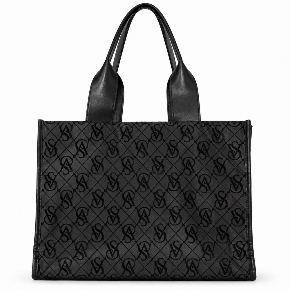 Victorias Secret Signature Black Mesh Tote Bag Logo Mesh Collection Monogram